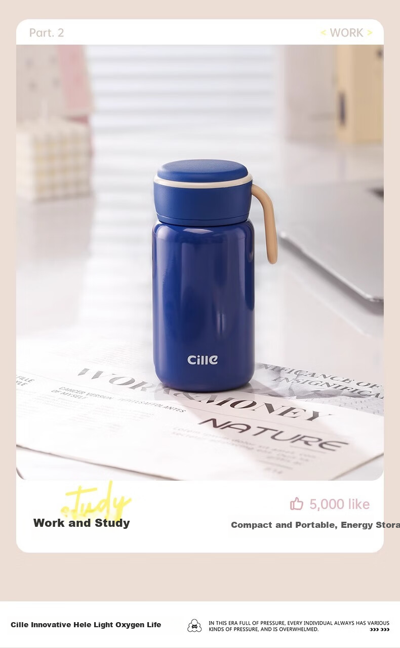 Cille Insulated Mug, 316 Stainless Steel Student Water Bottle, Portable Outdoor Pocket Cup for Men And Women, Compact Handheld Cup for Childre 9