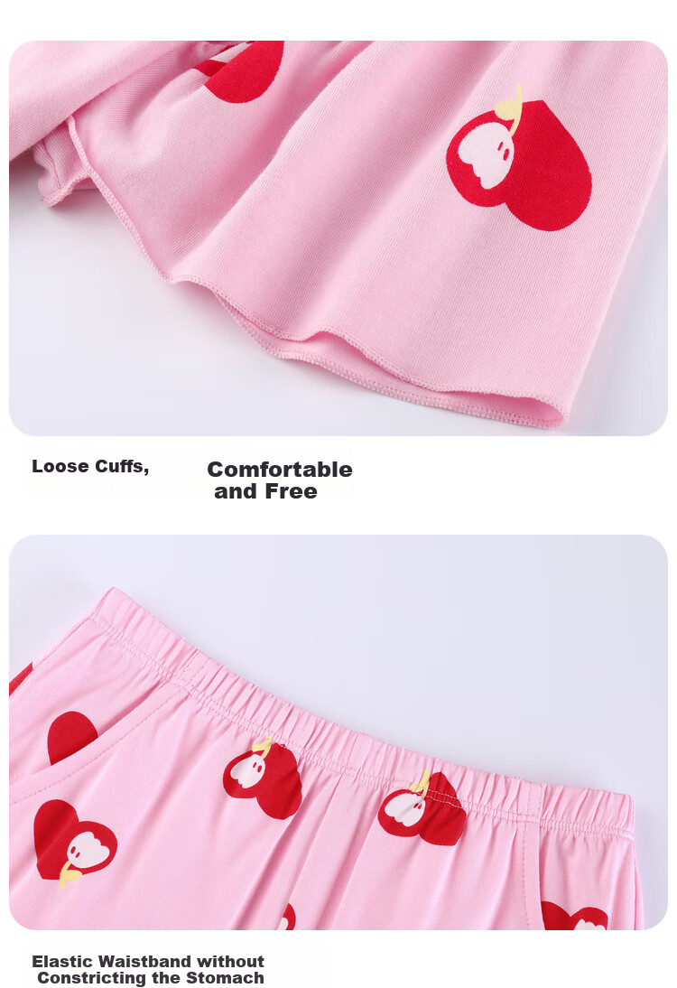 Annil [3A Grade Antibacterial] Girls' Short-Sleeve Loungewear Set, Summer Pajamas, Loose-Fitting 11
