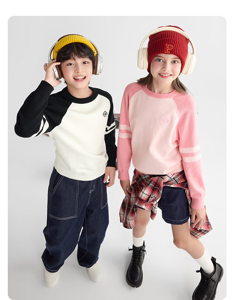 BALABALA balaOne Kids Sweater Boys 2025 Spring Autumn Girls Pullover Parent-Child Style 208325103202 3