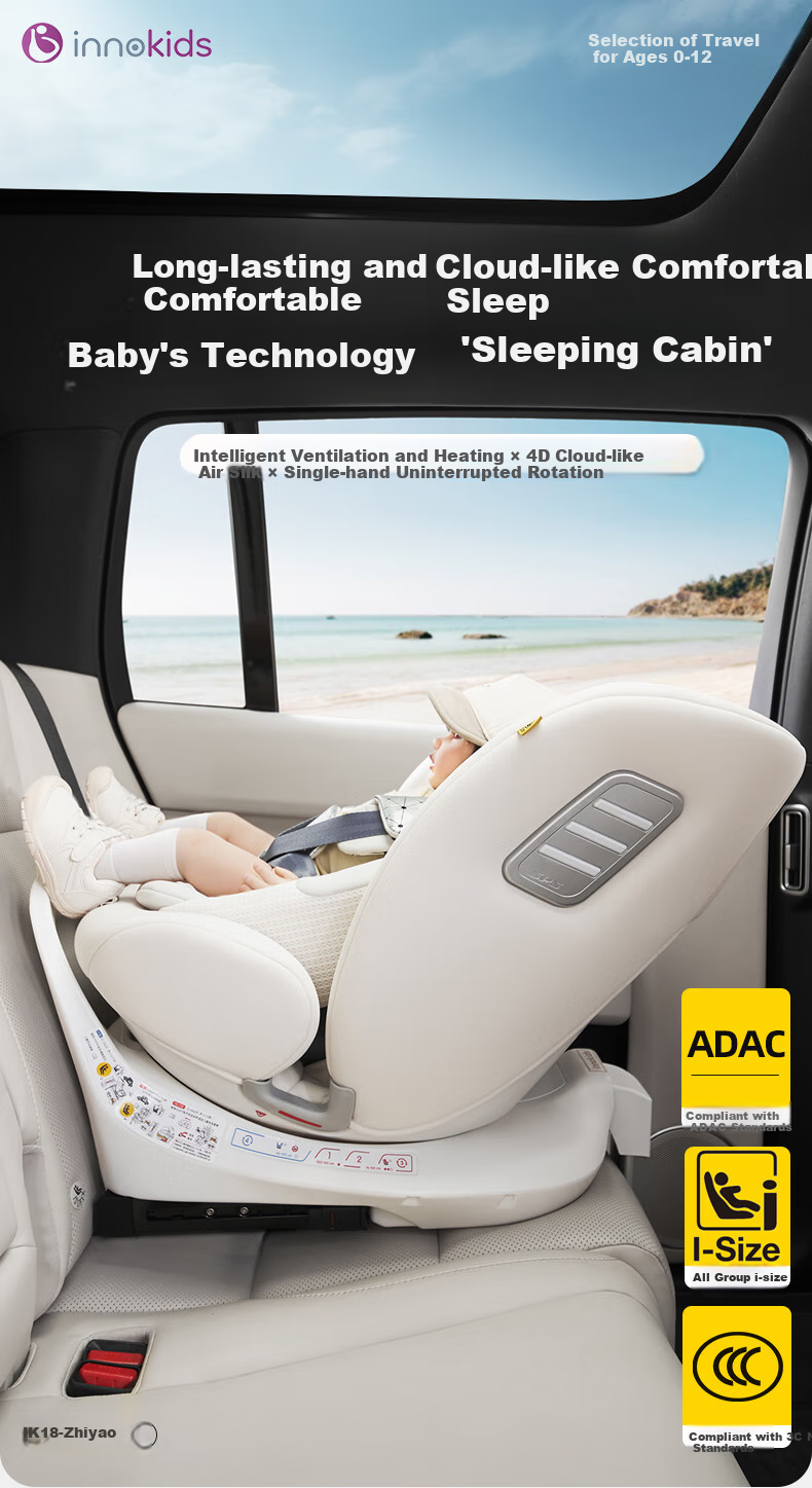 Innokids Child Safety Car Seat for Ages 0-12, Intelligent Ventilation, Heating, 360° Rotation, I-Size Certified IK18, Misty Gray 7