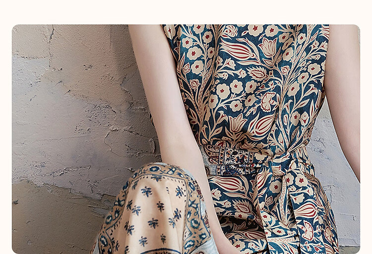 Demana [Silk Story] Summer Luxury 100 Mulberry Silk Beach Dress Round Neck Printed Straight Women's Dress 2