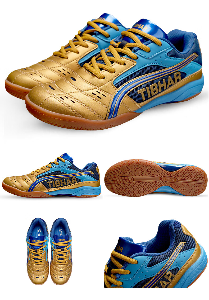 TIBHAR Professional Breathable Durable Table Tennis Shoes for Men and Women 01918 Blue Gold Size 37 12