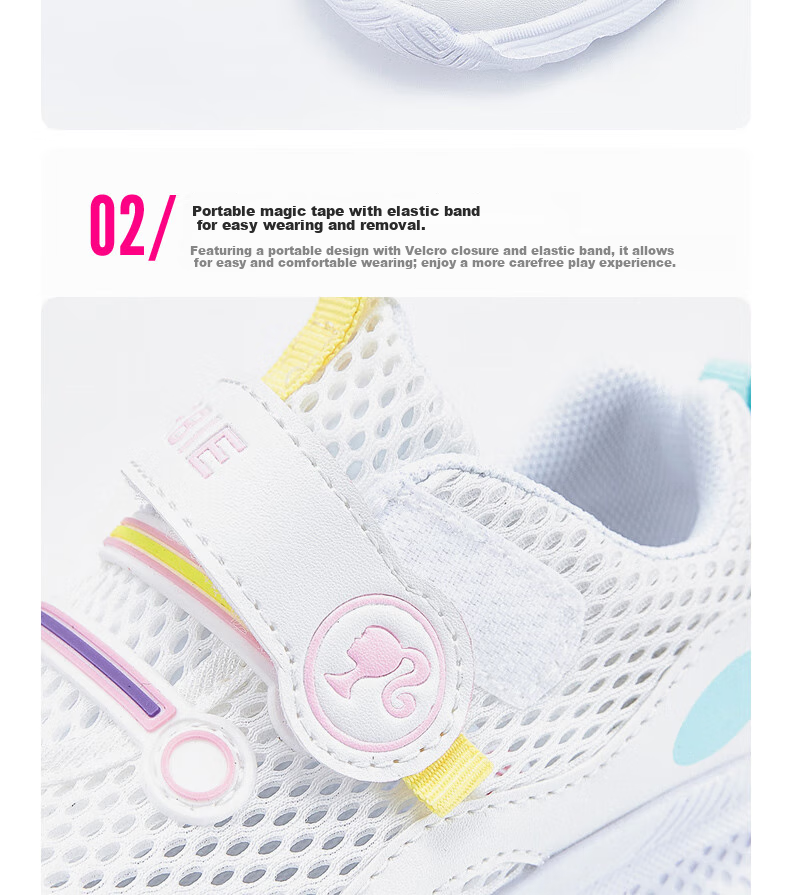 Barbie Children's Shoes, Summer Kids' Sneakers, Girls' Mesh Shoes, Breathable White Shoes DA6301, White, Size 36 8