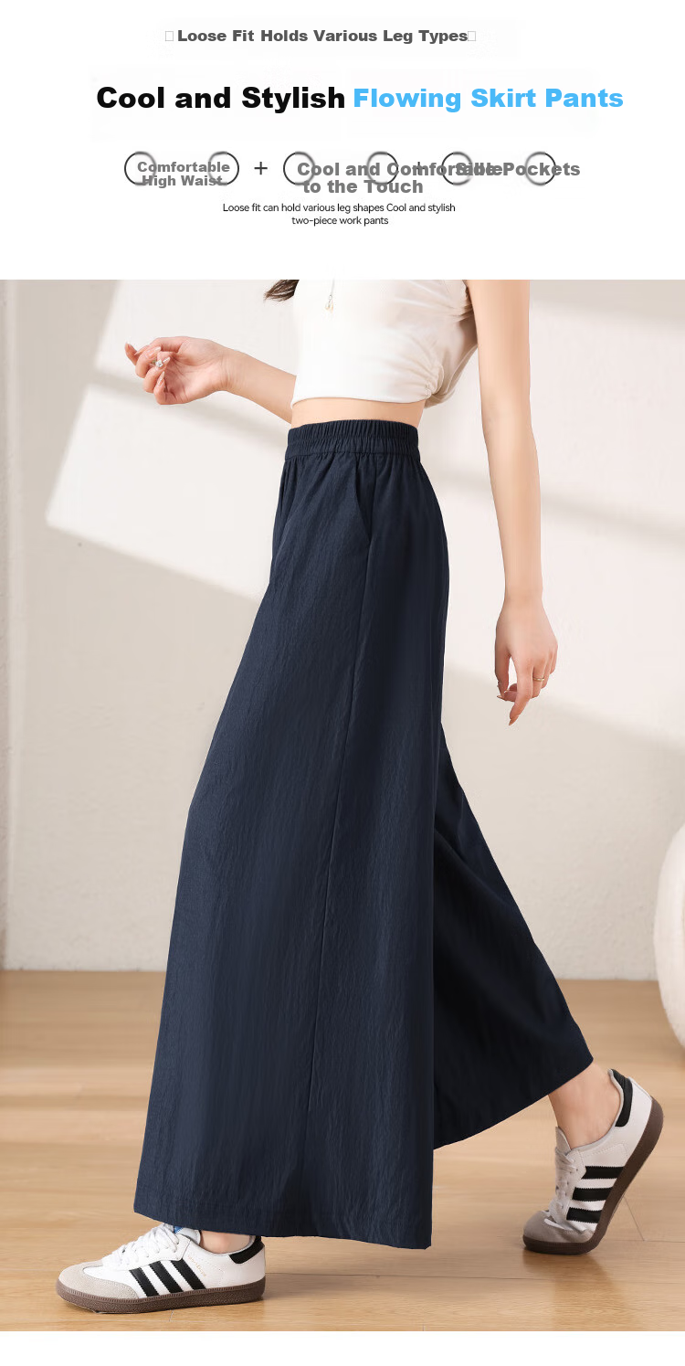 XUEXIMAN Women's Lightweight High-Waisted Straight-Leg Casual Quick-Dry Wide-Leg Pants with Skirt, Summer 2026 New Style, Ice Silk Fabric 7