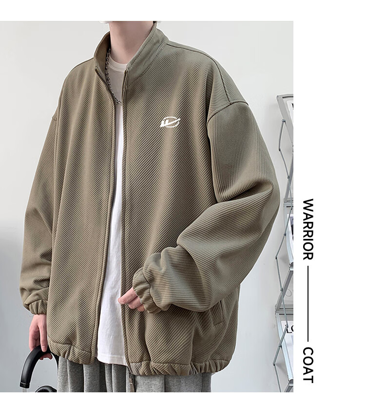 Huili Men's Jacket, Autumn Casual Simple Coat, Twill Stand Collar, Windproof Loose Versatile Outerwear for Men, Black, 3XL 24