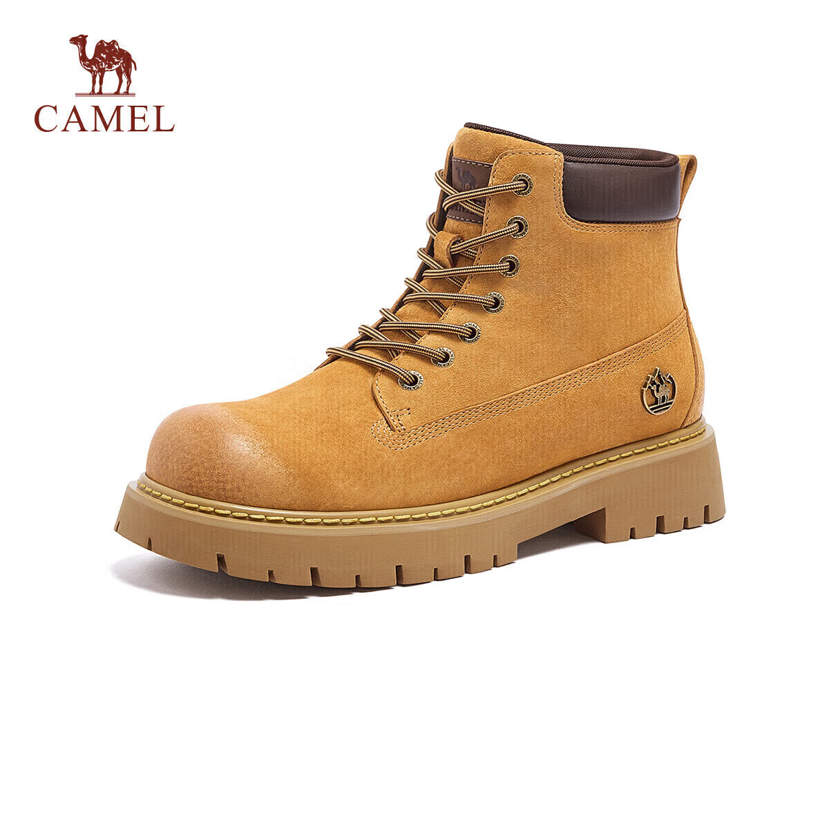 CAMEL [Shanyue] Men's Work Boots Trendy Thick Sole Height Increasing Martin Boots L15W076018 Khaki (Men's) 39