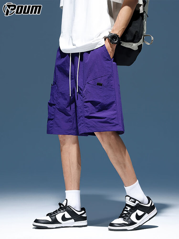 POUM Workwear Ice Silk Men's Summer Casual Quick-Dry Sports Beach Shorts 5-Point Pants 023 Purple M 7