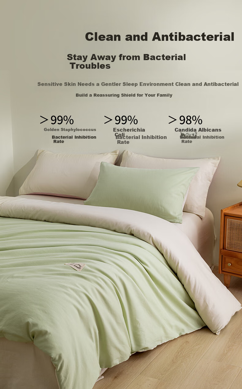 Hengyuanxiang Pure Cotton Three-Piece Set, Class A Antibacterial, 100% Pure Cotton Bed Sheet, Duvet Cover, Pillowcases, Bedding Set, Apple Green (Duvet Cover 150*200cm) 3