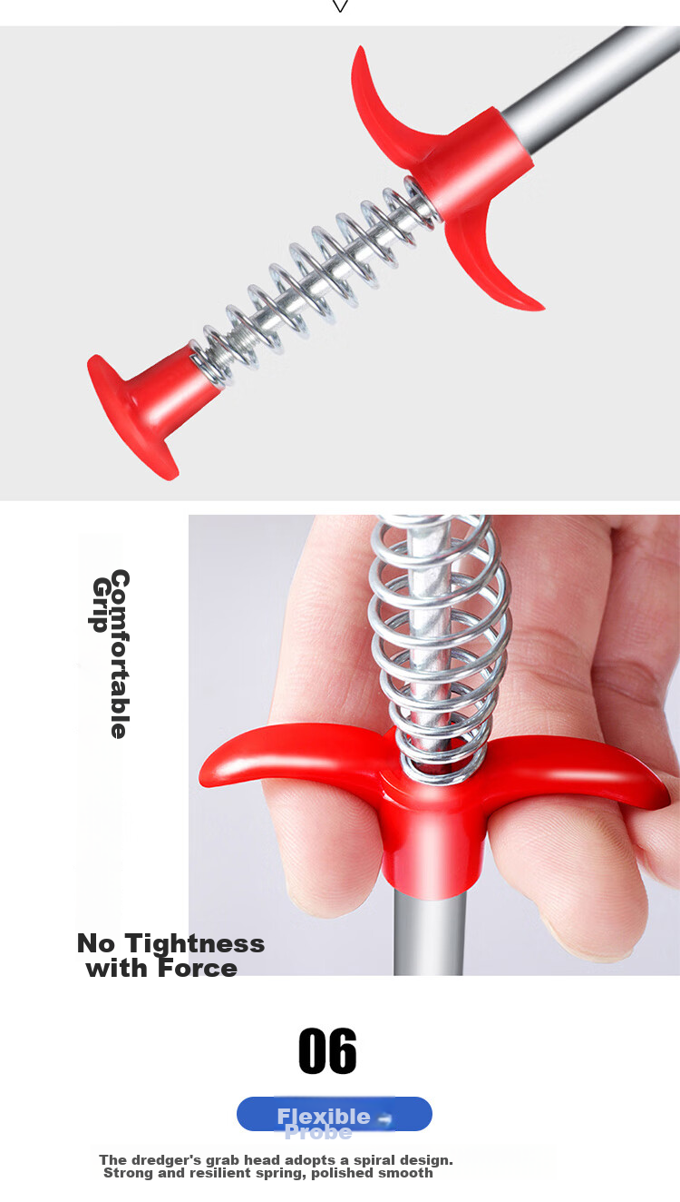 JUQI Select Kitchen Drain Cleaner Professional Pipe Cleaning Tool Toilet Clog Remover Four-Claw Grab Hook 1.6 Meters 4