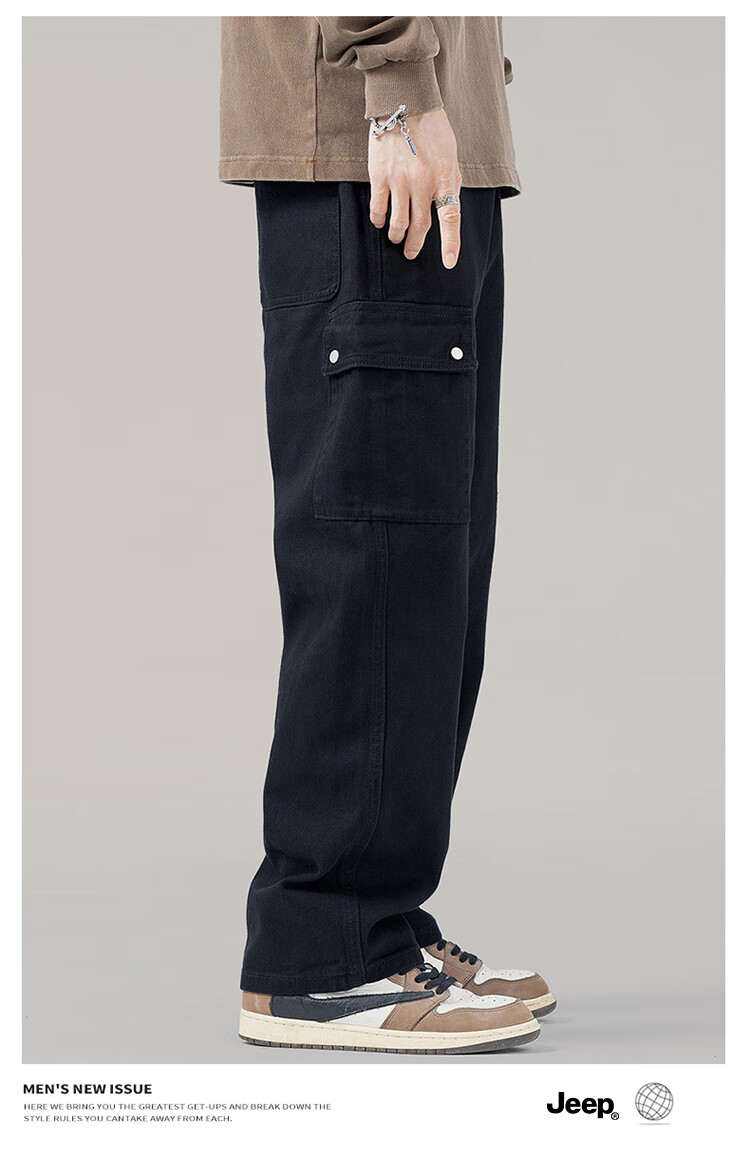 JEEP Men's Cargo Pants, Casual Straight-Leg Trousers, Spring And Autumn Trendy Loose-Fit Long Pants, Black, Size 31 4