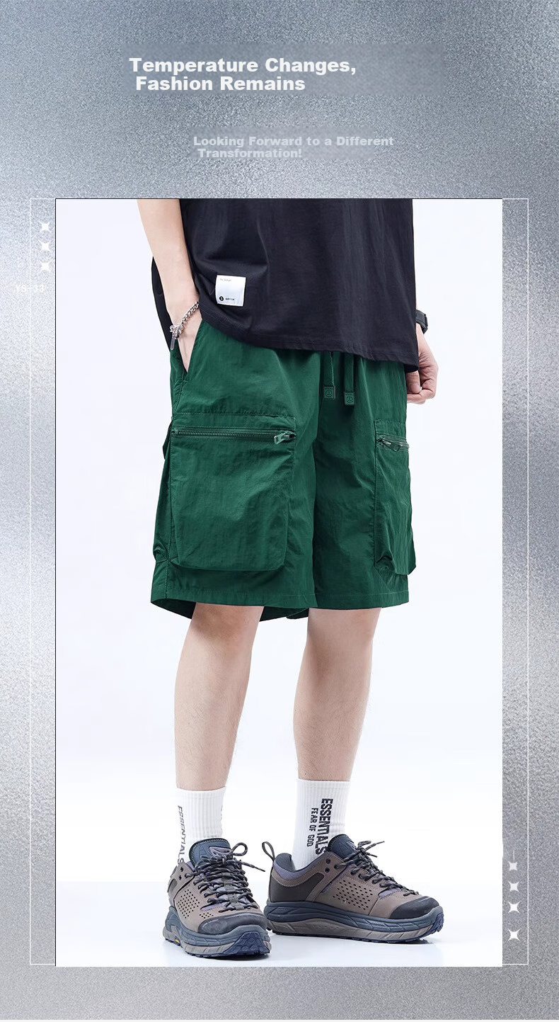 Wassup Sohot [Two-Piece Set] Men's Shorts, Summer American-Style Cargo Shorts, Ice Silk Cool-Feeling Five-Point Sports Pants for Me 1