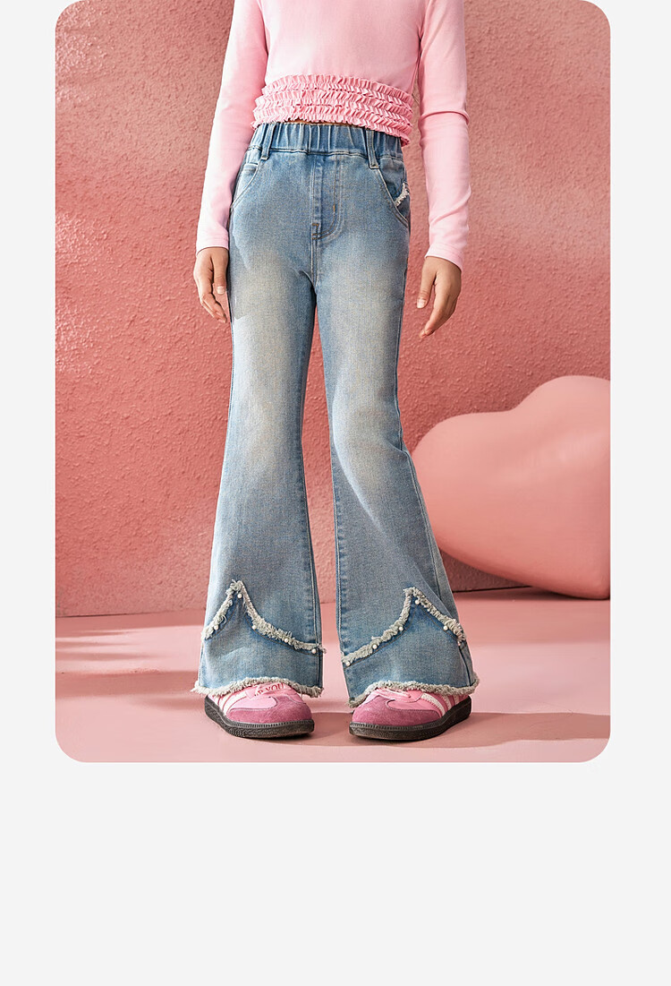 ASK JUNIOR Children's Clothing, Girls' Autumn Pants, Retro Denim Trousers, Long Pants with Slight Gradient, Casual Pants, Blue, Size 160 2