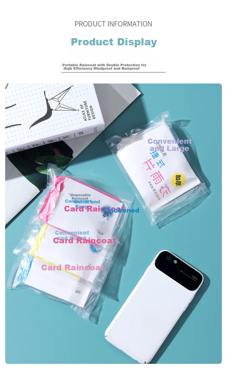 BWNK 5-Pack Card-Style Rain Ponchos, Disposable Portable Mini Compressed Raincoats, Outdoor Travel Rain Capsules That Don't Take Up Space 11