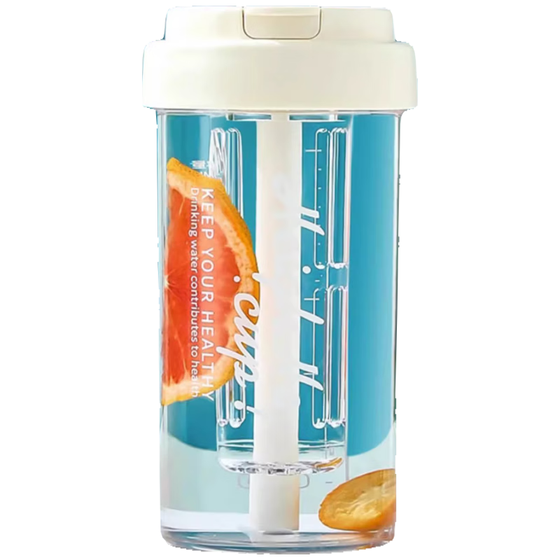PINYU Straw Plastic Cup, Large Capacity Water Bottle, Sports Water Bottle for Men And Women, Outdoor Fitness Bottle with Filter, Light Luxury White - 600ml