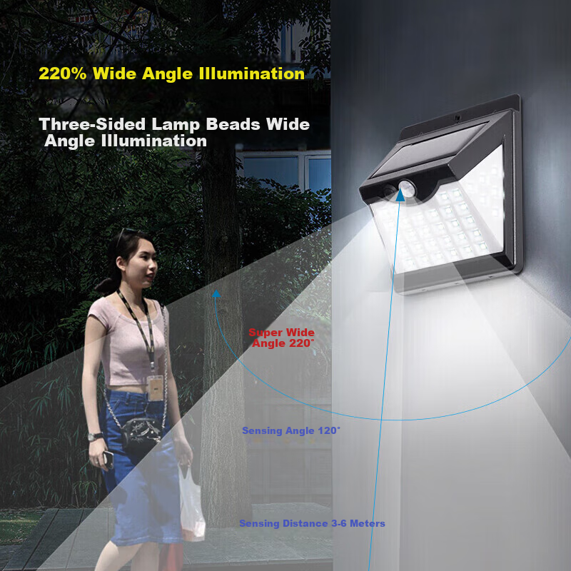 NVC Solar Wall Light, Motion Sensor Outdoor Home Garden Light, Rural Exterior LED Floodlight with Light Control And Human Body Sensing