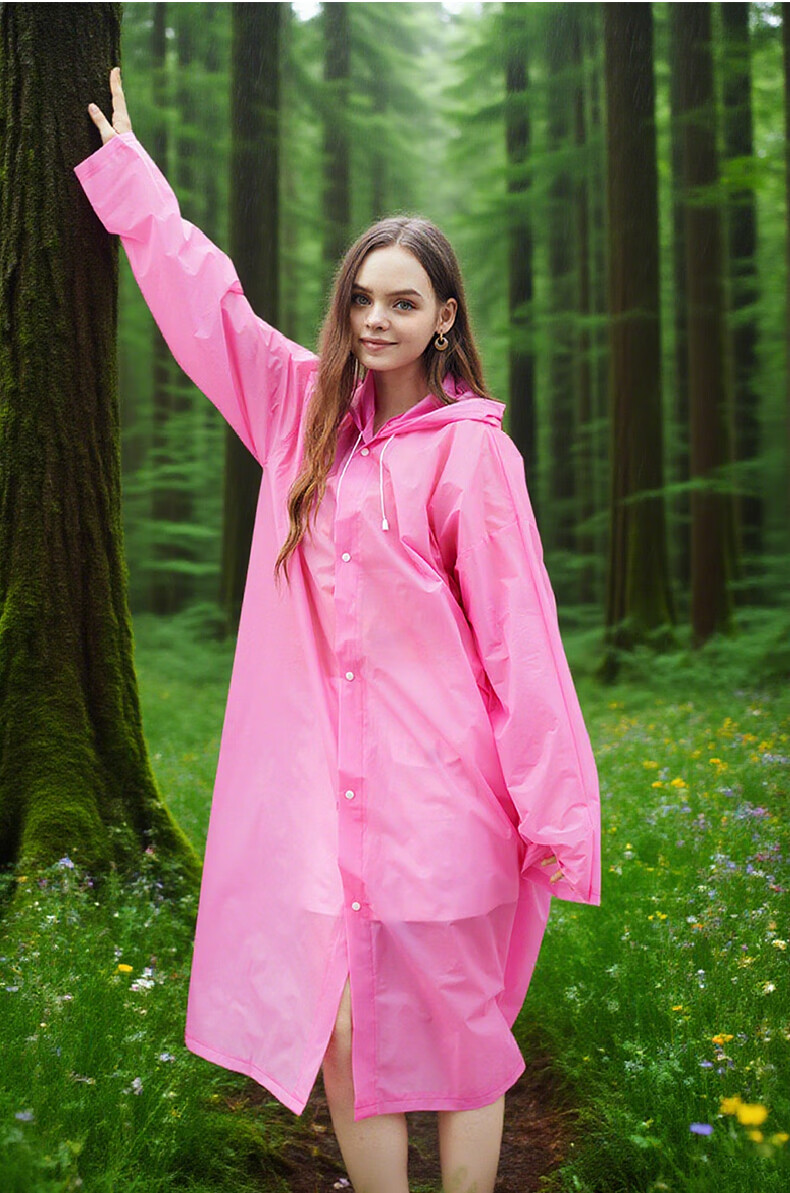 Laobaojia Unisex Hooded Long Coat Style Raincoat Lightweight EVA Outdoor Long Coat Raincoat White 4