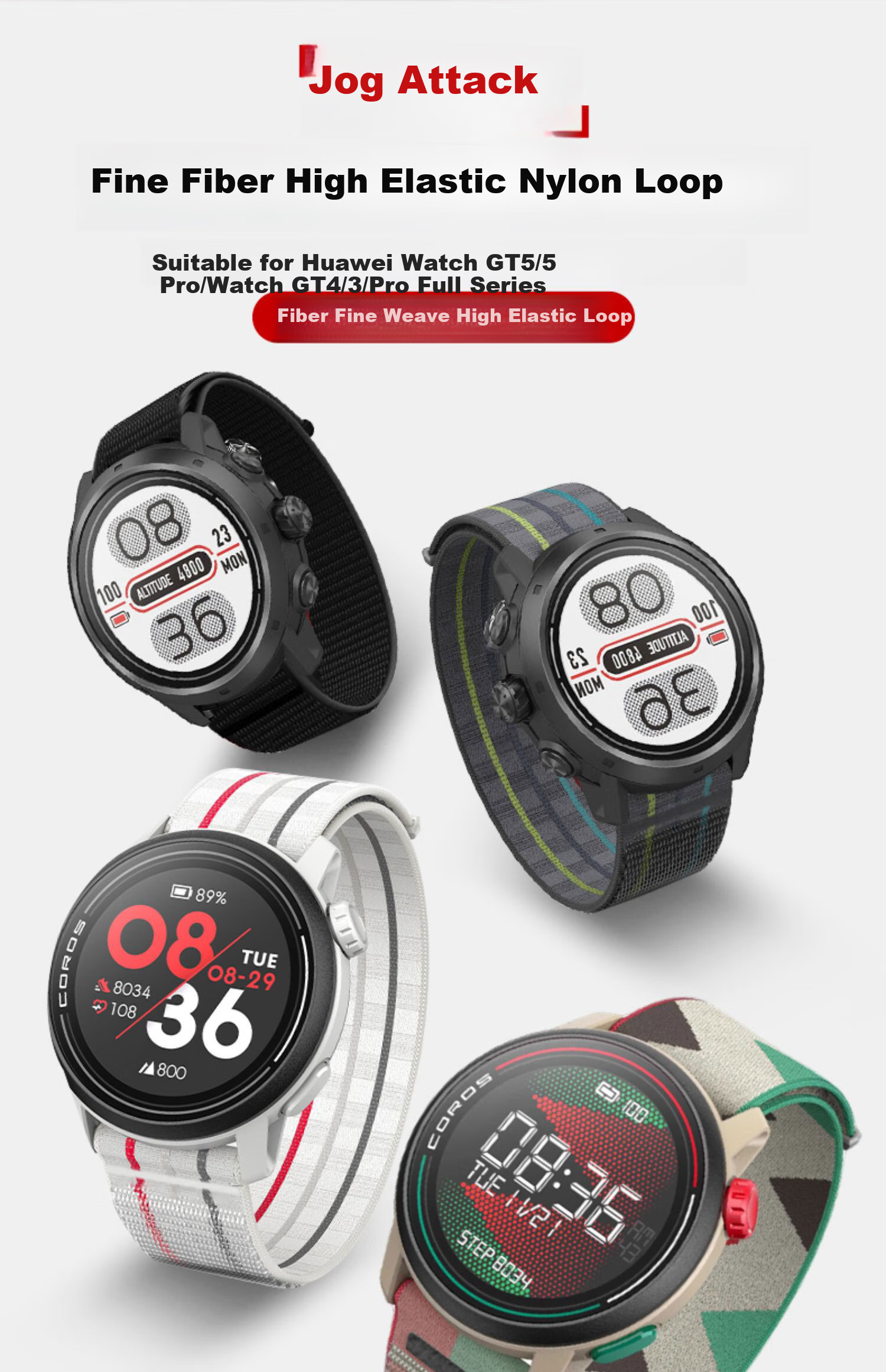 Watchbond [Over 500,000 Sold] Compatible with Huawei Watch PACE4/3/GT6/GT5/GT6Pro Watch Band Nylon Watch5 Strap GT4 Velcro 4pro Sports Wristband 2