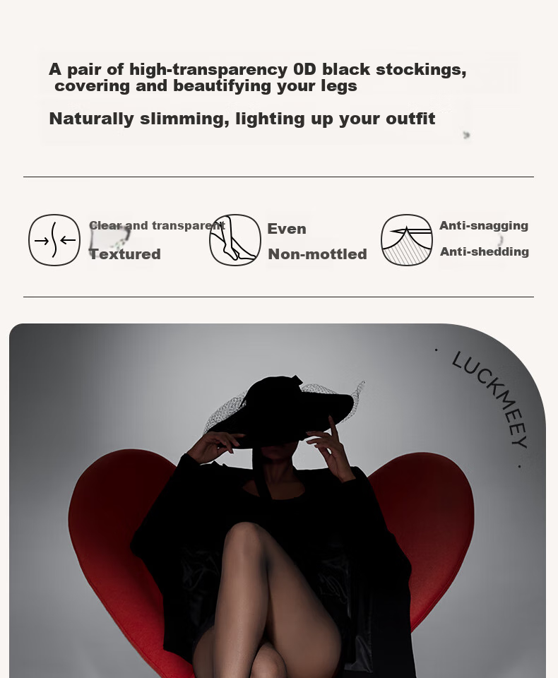 LUCKMEEY Women's Stockings, High-End Feel, 0D High Transparency, Sexy Smooth Pantyhose, Leg-Slimming, Anti-Snagging, Black Silk 1