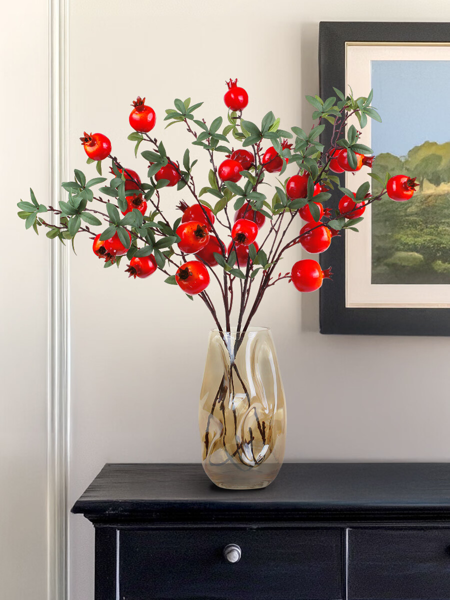 Qiju Yaji Persimmon Artificial Fruit Branches Chinese Festive Decoration Pointed Red 2 Stems 18 Fruits 20391 3
