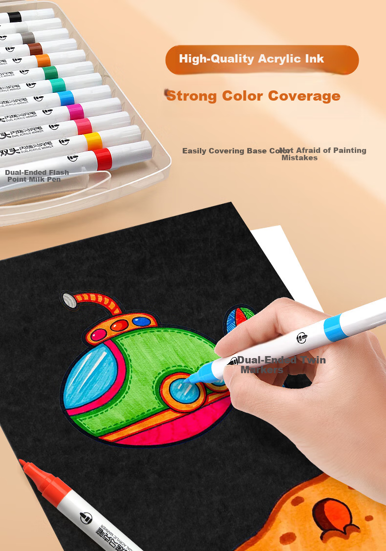 BAOKE [Bestseller] MP2921-1212 Color Water-Based Acrylic Marker Single-Tip Wear-Resistant Art Drawing Instant Photo Graffiti Pen Painting Pen Boxed Watercolor Pe 4