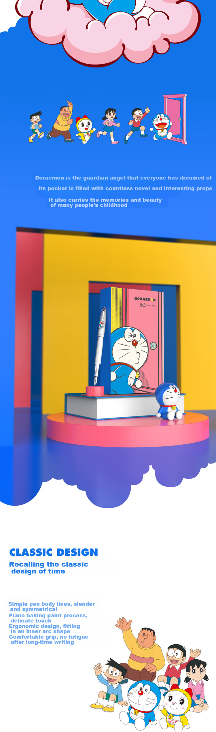 Pimio Fountain Pen Gift Box, Third Grade Student Doraemon Co-Branded Cartoon Design, Graduation Gift for Boys And Girls, Classmate Gift, Holiday Present, Calligraphy Practice Pen, EF Fine Nib 0.35mm 2