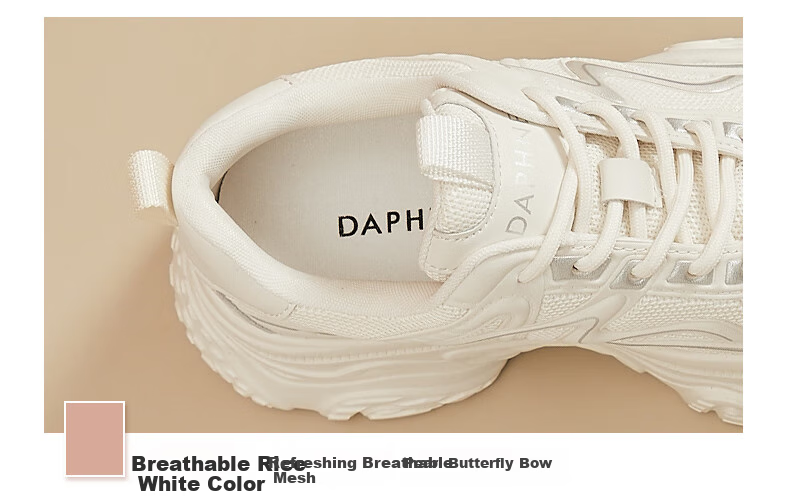 DAPHNE Thick-Soled Casual Shoes for Women, Lightweight Height-Increasing Low-Top Sneakers, Comfortable High-Heeled Dad Shoes, Women's Footwear, Apricot Color, Size 40 1