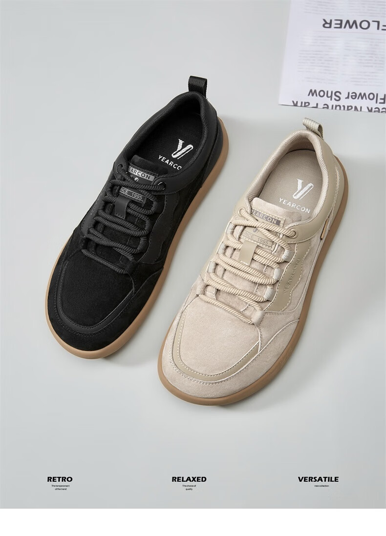 Yierkang Men's Shoes, Retro Casual Dexun Shoes, Workwear Soft-Soled Sneakers, 97052W, Black, Size 39 1