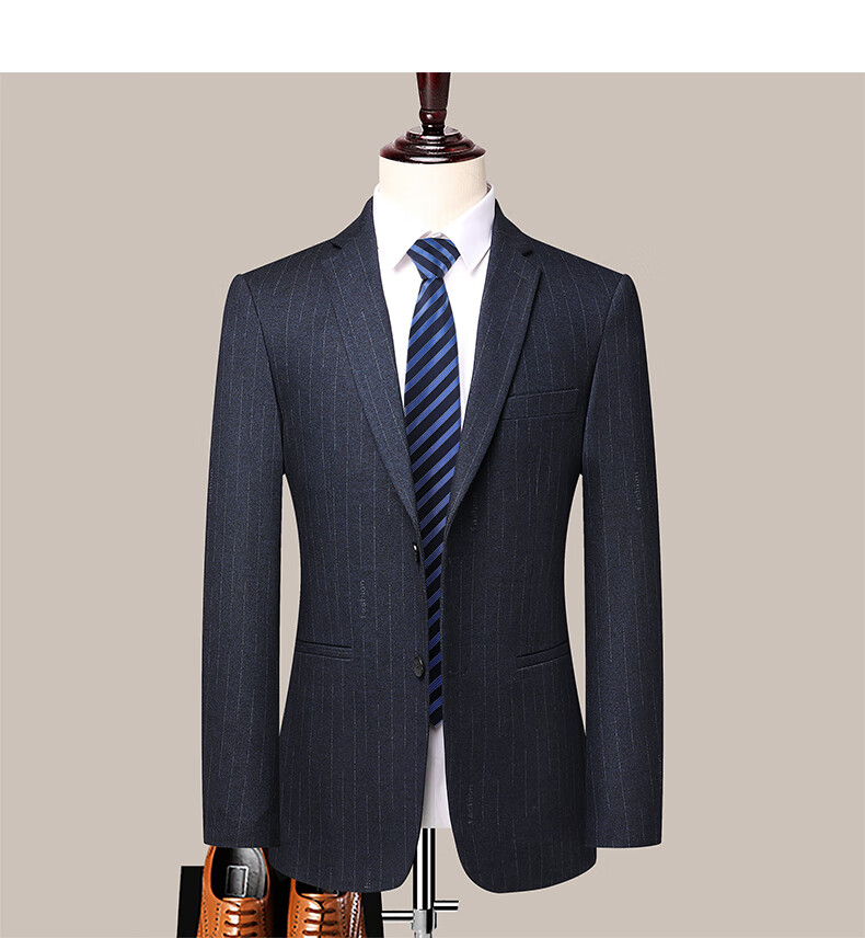 Shanshan Men's Slim Fit Business Casual Striped Suit Set New Professional Workwear Groom Best Man Wedding Formal Wear 10
