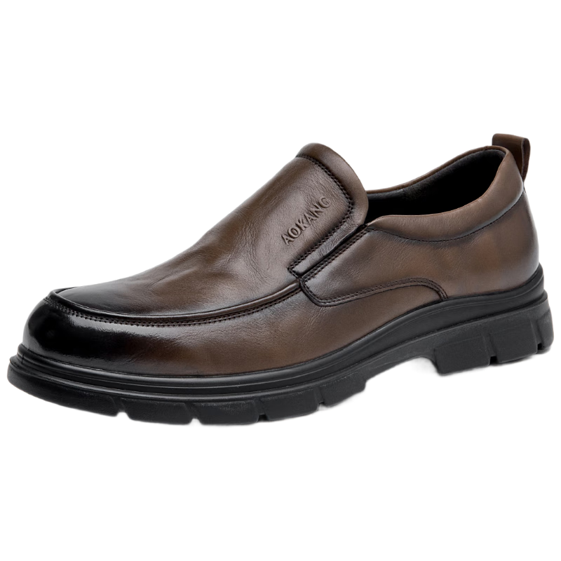 Aokang Men's Spring and Autumn New Business Casual Leather Shoes Soft Sole Slip-On Comfortable Dad Shoes Commuter Single Shoes MT
