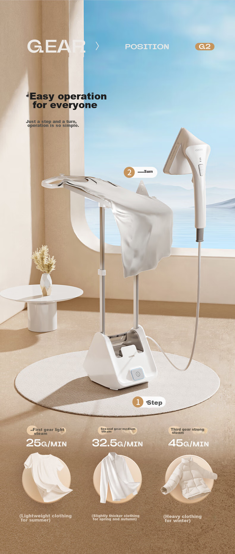 CuoRi Upright Garment Steamer, 140g/min Explosion Steam Tank, 2.5L [Healing-Style Ironing], Home Use Handheld Electric Iron, Dual-Rod Flat Hanging Iron G2 7