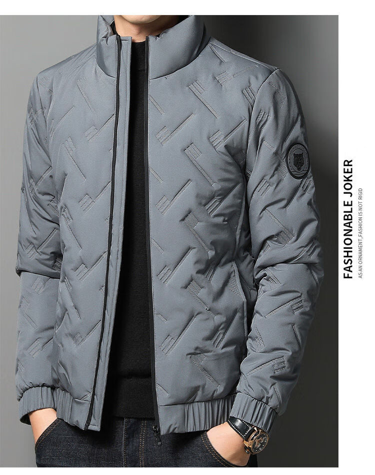 ROMON Men's Cotton Jacket Autumn Winter Business Casual Comfortable Stand Collar Cotton Coat Warm Outerwear 32207 Blue 4XL 21