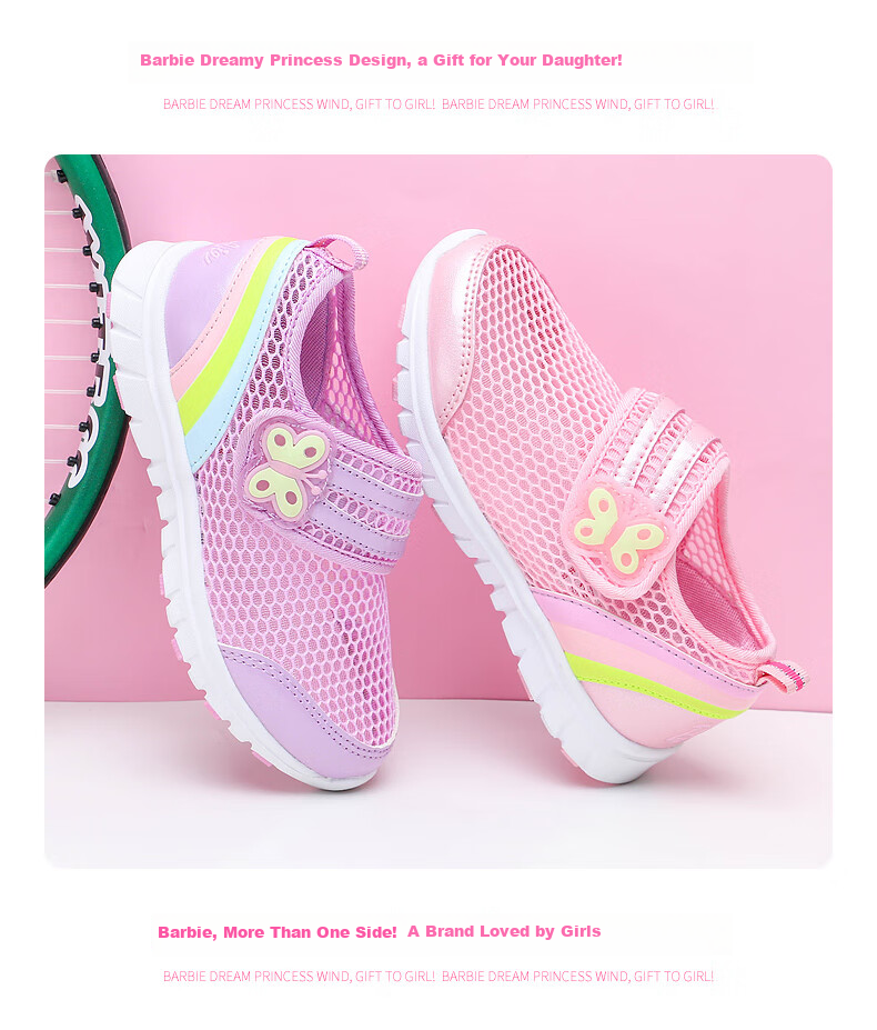 Barbie Children's Shoes, Summer Kids' Sneakers, Girls' Breathable Mesh Shoes, Casual Sports Shoes DA5506, Pink, Size 32 13