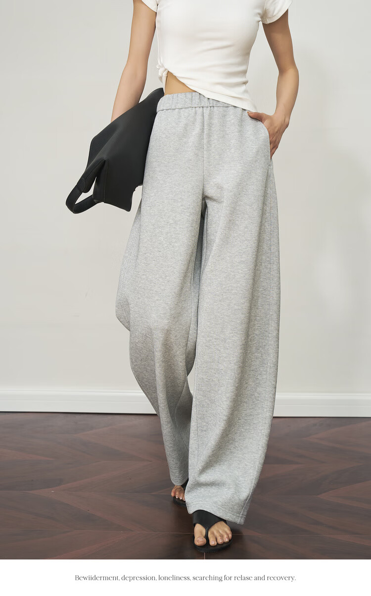 Olrain Versatile Curved Blade Casual Pants Summer Women's Elastic Waist Loose Sweatpants Slim Wide-Leg Pants Gray S 11