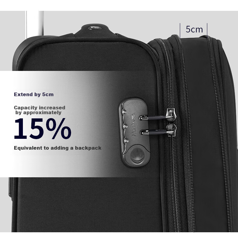 HANKE Luggage Suitcase for Men And Women, Travel Case, 24-Inch Black, 65L Capacity, Password Lock, Large Capacity with Expandable Space 16