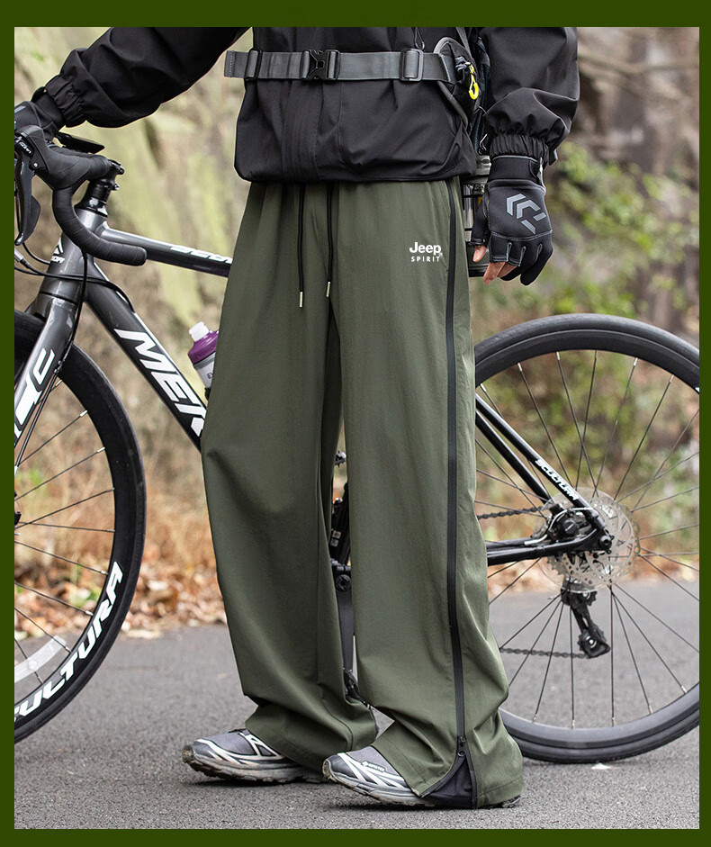 JEEP Men's Spring New Windproof Waterproof American Style Work Pants Skin-friendly Breathable Cycling Pants Cedar Green M 17