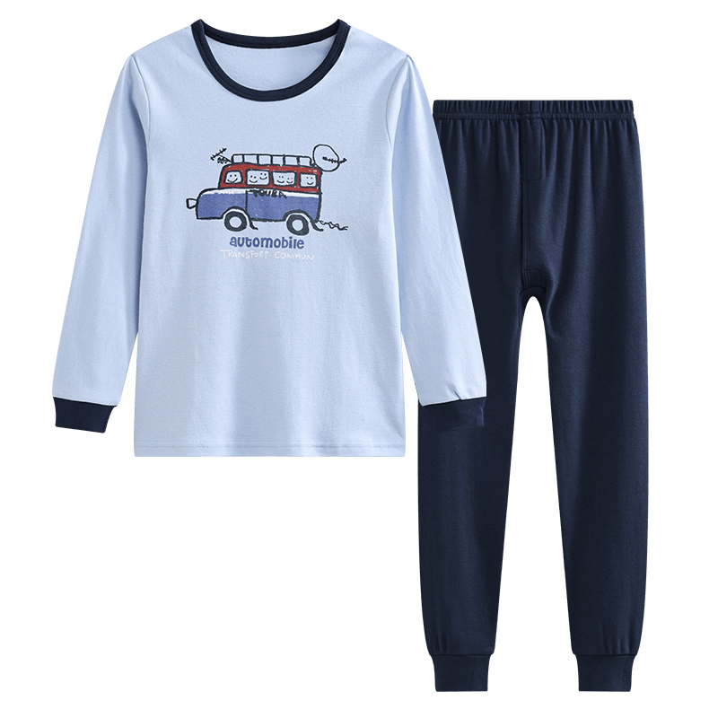 Hodo Children's Pure Cotton Underwear Set, Boys And Girls Autumn Thermal Underwear, Low-Collar Cotton Sweater, M1239 Light Blue, Size 130