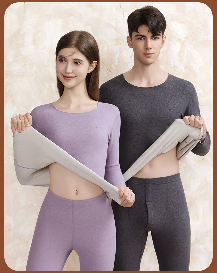 MiiOW [Goose Down, Cashmere, Silk] Men's Thermal Underwear Set, Fleece-Lined, Thickened, German Velvet Heat Retention Autumn Shirt and Pants 20