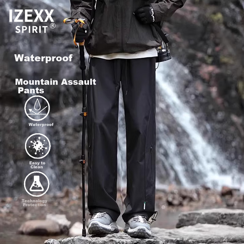 IZEXX Мужские повседневные брюки, весенние, ветрозащитные и водонепроницаемые, свободные прямые брюки-карго, черные, размер 4XL