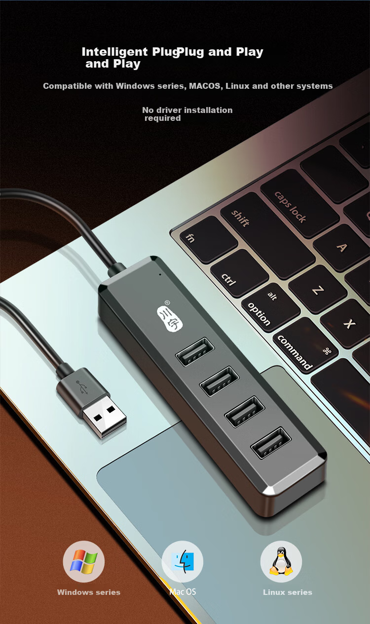 Chuanyu USB2.0 Four-In Hub, 4-Port Expansion Dock, Multi-Port Adapter for Laptops And Desktop Computers, Keyboard And Mouse Extension Cable, 120CM 7