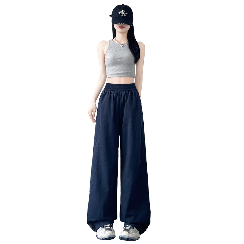 Borui Women's Casual Pants Spring Autumn American Style High Waist Hip Lift Wide Leg Quick-Dry Cargo Pants Straight Leg Sports Paratrooper Pants
