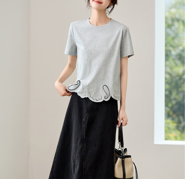 Sentubila Round Neck Hollow Embroidered Short Sleeve T-Shirt Women Summer Elegant Slim Fit Casual Designer Inner Top 22