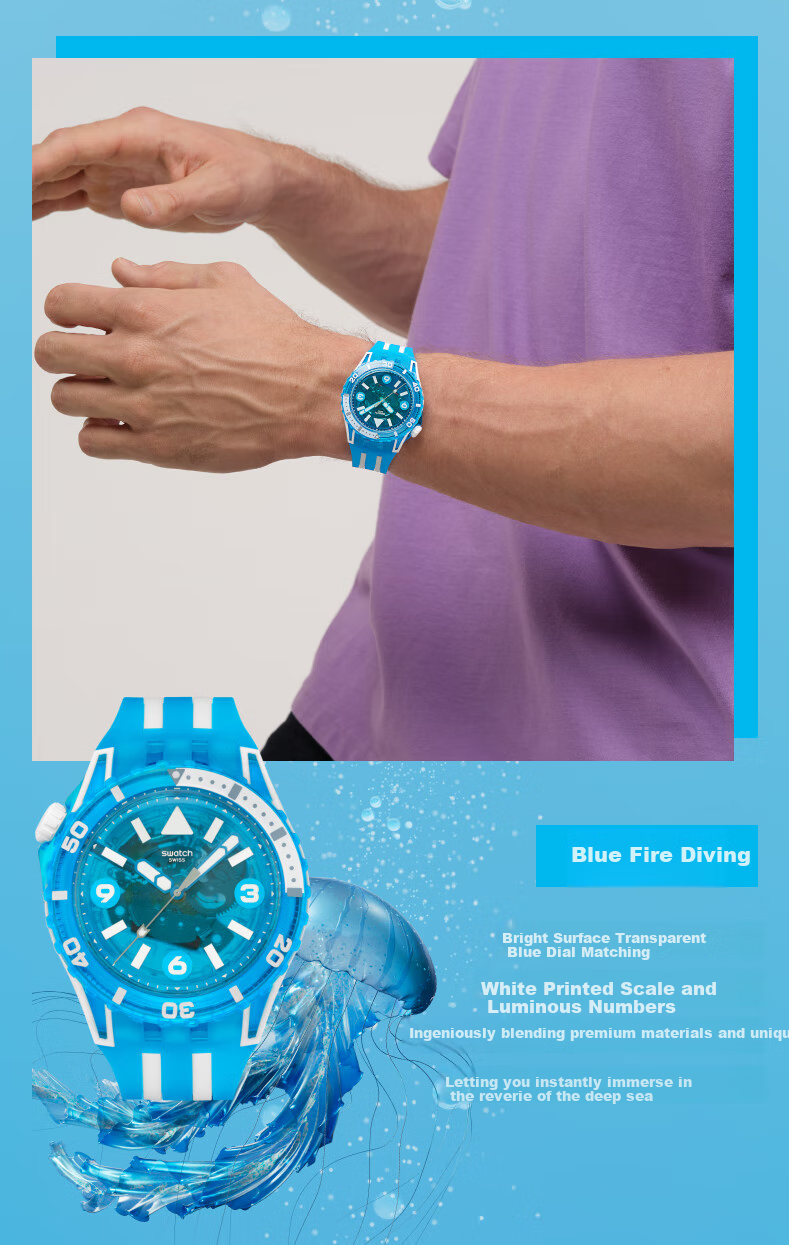 Swatch Swiss Watch, Diving Series, Trendy Luminous Quartz Wristwatch, Graduation Gift, Bright Moon Diver 4