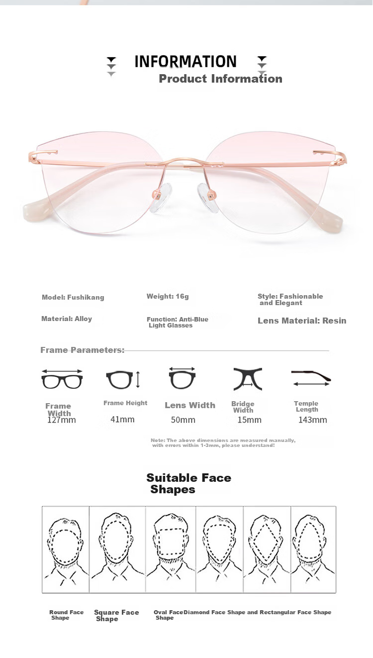 Fushikang Frameless High-Definition Anti-Blue Light Reading Glasses Ultra-Light Presbyopic Glasses for Men F9901 +150 Degrees 8