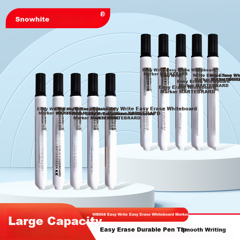 Snowhite Whiteboard Marker Set with Thick Tip, Erasable, Smooth Writing, Durable And Long-Lasting. Office Supplies, Stationery for Meetings, Teachers' Training. Black, 10 Pieces/box, WB568
