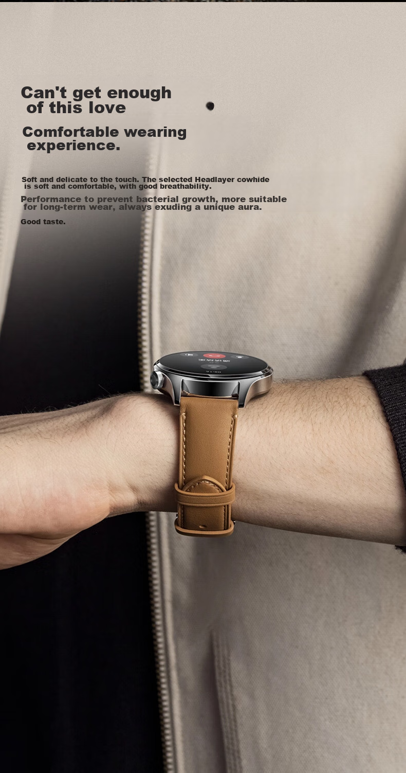 CangHua Genuine Leather Watch Strap Compatible with Xiaomi Watch 5/S5/S4/S4 Sport/S3/S2/S1/S1Pro/color2, Business Style Wristband, Black 15