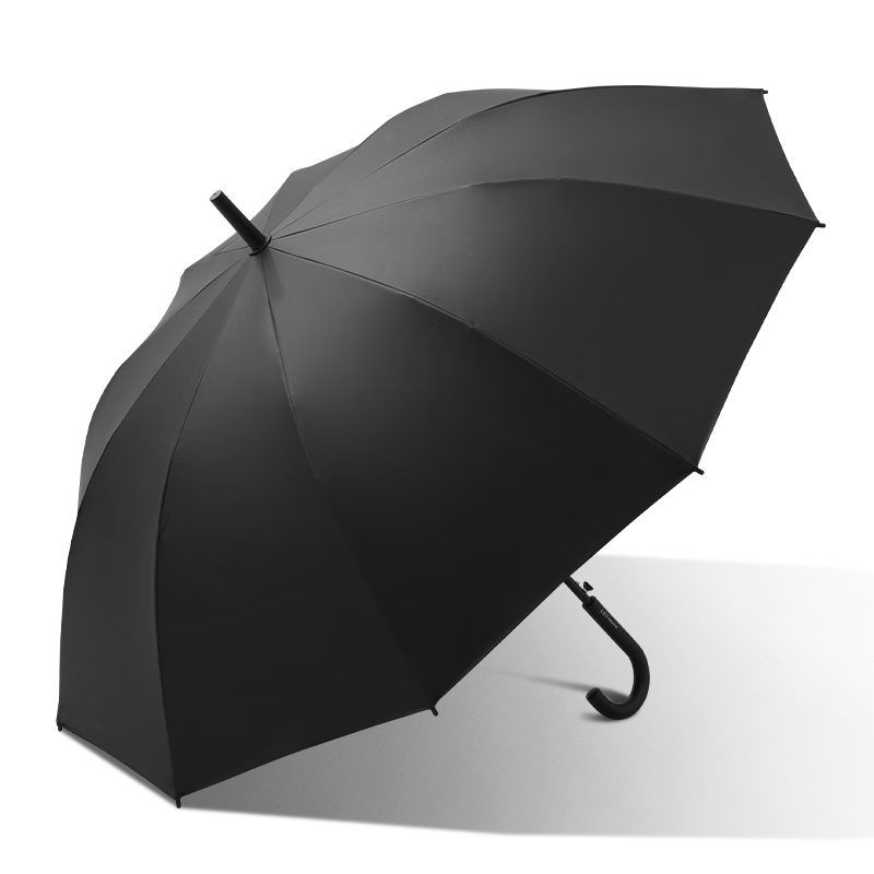 Tiantangshan Long-Handle Umbrella, 10 Ribs Large Umbrella with Black Coating, Sun Protection And Rain Protection Dual-Use, Obsidian Black