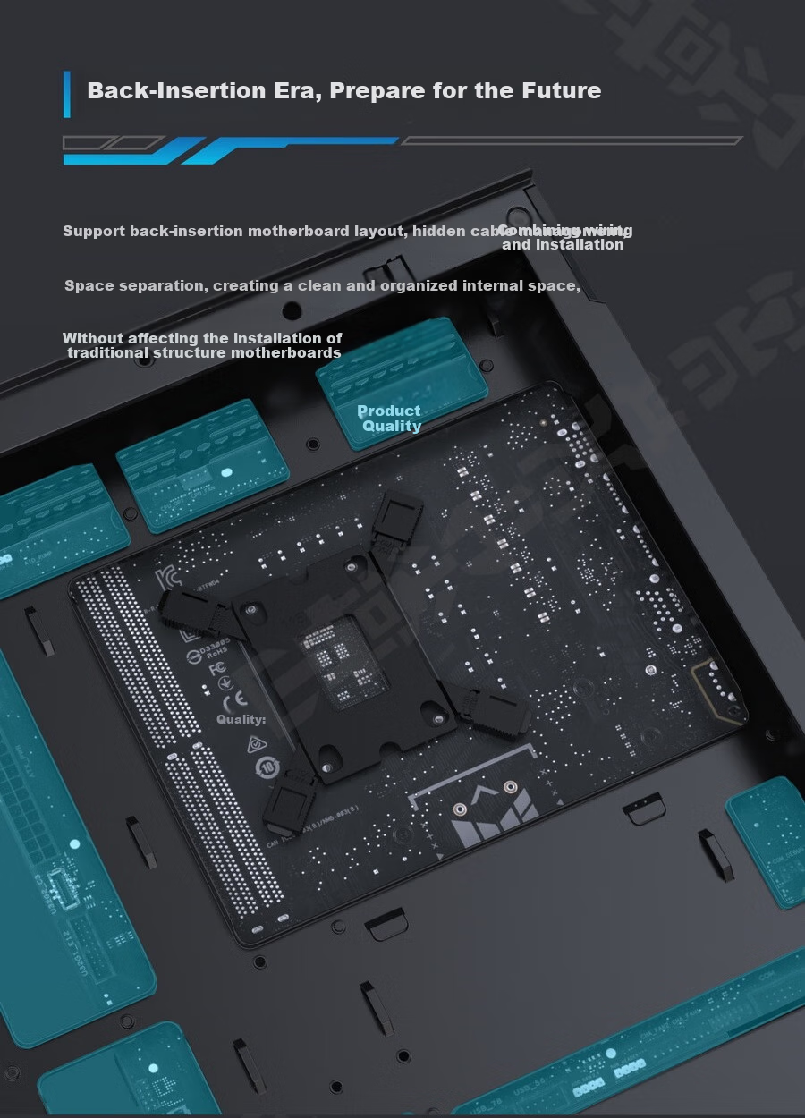 Yingchi Gaming Desktop Computer Case, Black (ATX/TYPE-C/Rapid Disassembly/Back-Mounted Motherboard Compatible/Vertical Graphics Card Installation/Integrated Cable Management/Component Box) 7