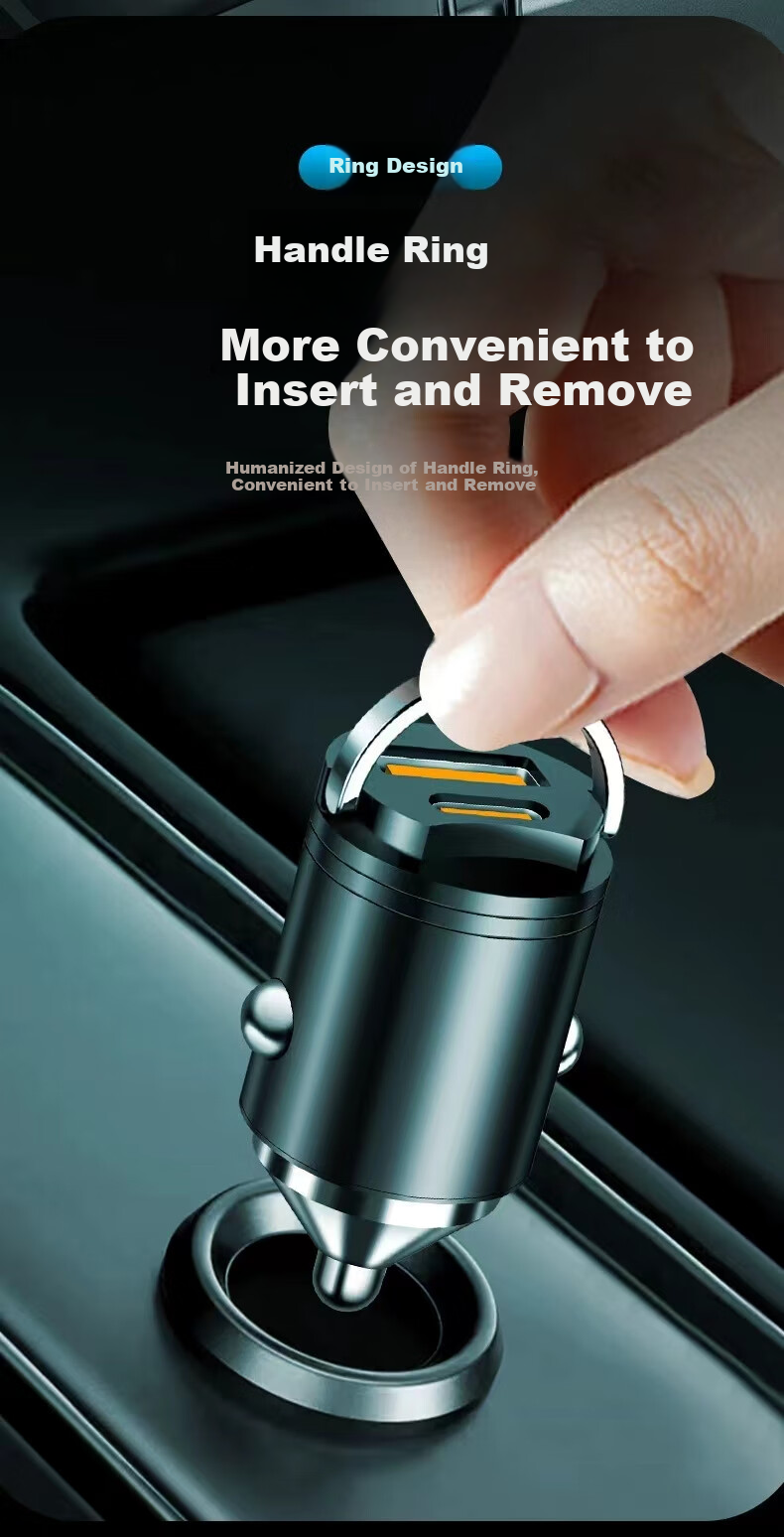 YOMO Car Charger, Cigarette Lighter Socket, PD30W All-Metal Super Fast Charging Adapter Plug, Compatible with Apple 16 Huawei/Xiaomi, Dual-Port, Black 4