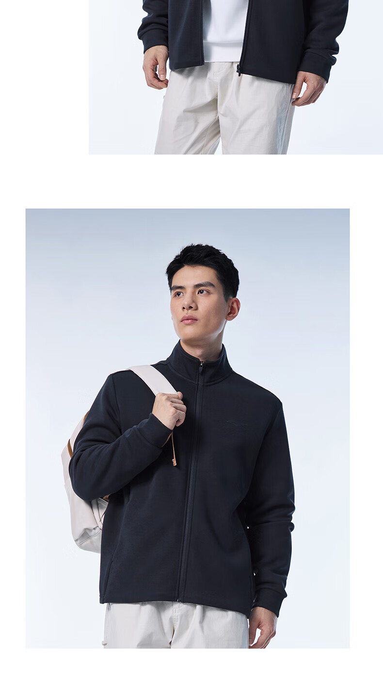 ERKE Men's Spring Zip-up Hoodie Jacket Stand Collar Long Sleeve Knit Windproof Cuffed Casual Sports Jacket Windbreaker 12