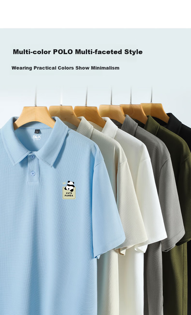 Baleno S&K Series Waffle Men's Polo Shirt, Summer Cartoon Print Collar Top, Youth Simple Style Short Sleeve 6